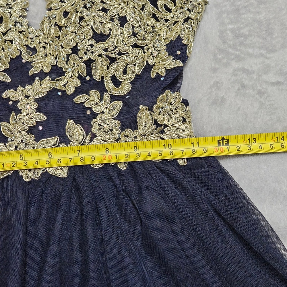 Blondie Nites Whimsigoth Fairy Prom Dress Gold Filigree Navy Tulle Gothic Glam 1 - Picture 10 of 12
